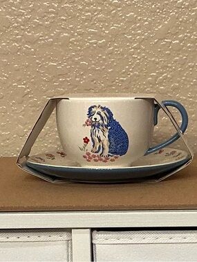 Cath Kidston Dog Print Teacup and Saucer Set in White and Blue